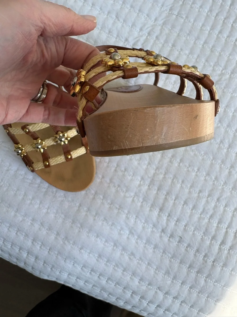 Fabrizio Viti Sofia Leather & Raffia Sandal Size 11 Luxury Coastal Vacation Boho